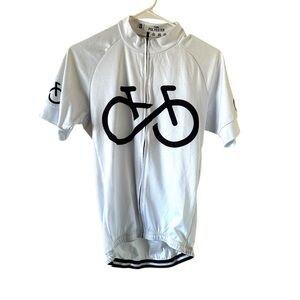 White Cycling Jersey with Black Bicycle Design